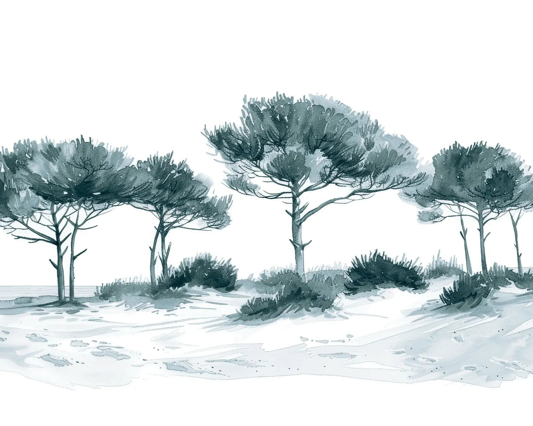 Les Pins de la Plage : Bleu gris - Illulart: Papier peint panoramique