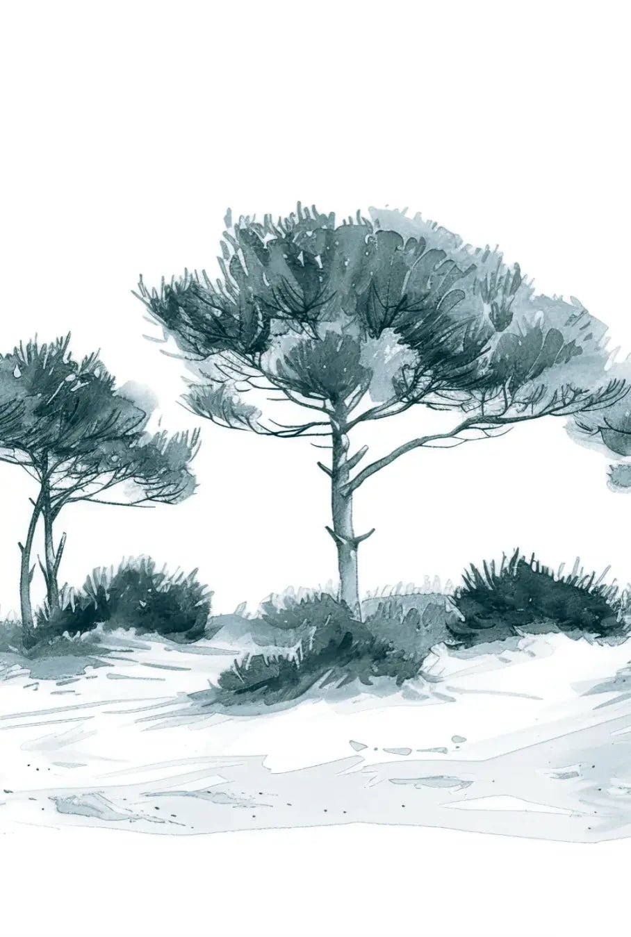 Les Pins de la Plage : Bleu gris - Illulart: Papier peint panoramique