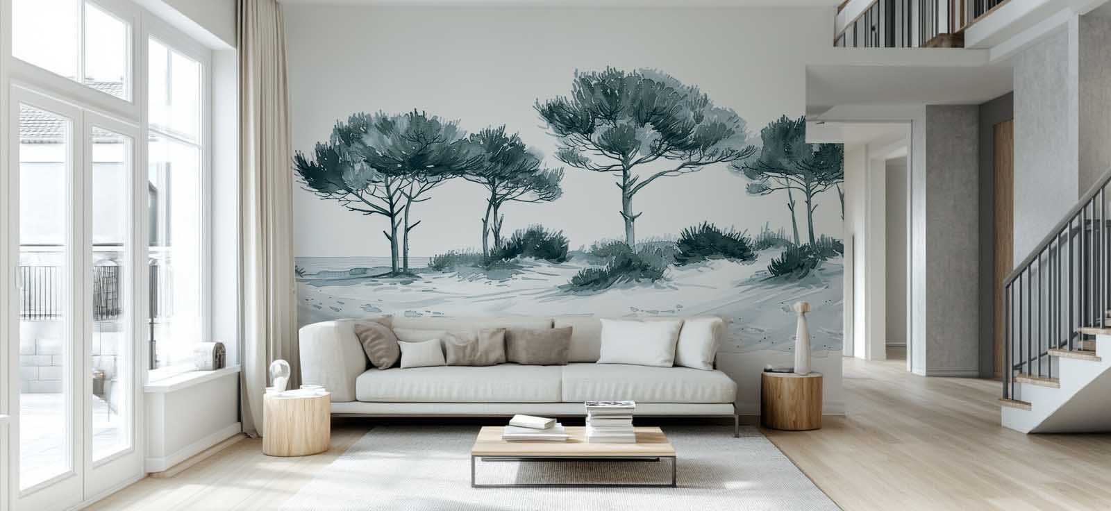 Les Pins de la Plage : Bleu gris - Illulart: Papier peint panoramique