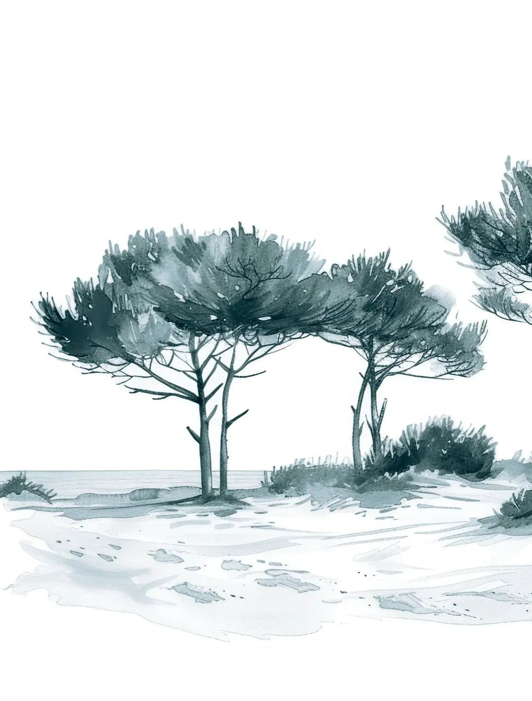 Les Pins de la Plage : Bleu gris - Illulart: Papier peint panoramique