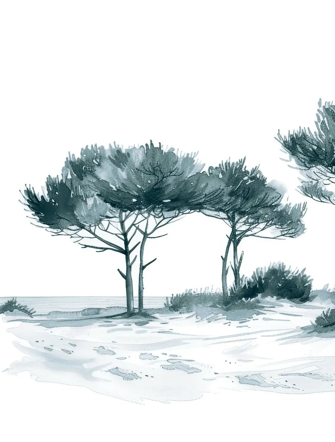 Les Pins de la Plage : Bleu gris - Illulart: Papier peint panoramique