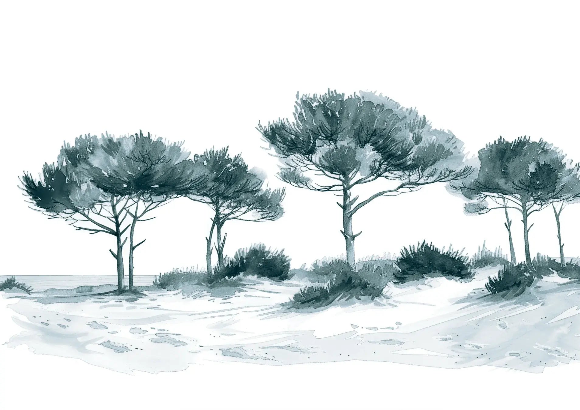 Les Pins de la Plage : Bleu gris - Illulart: Papier peint panoramique