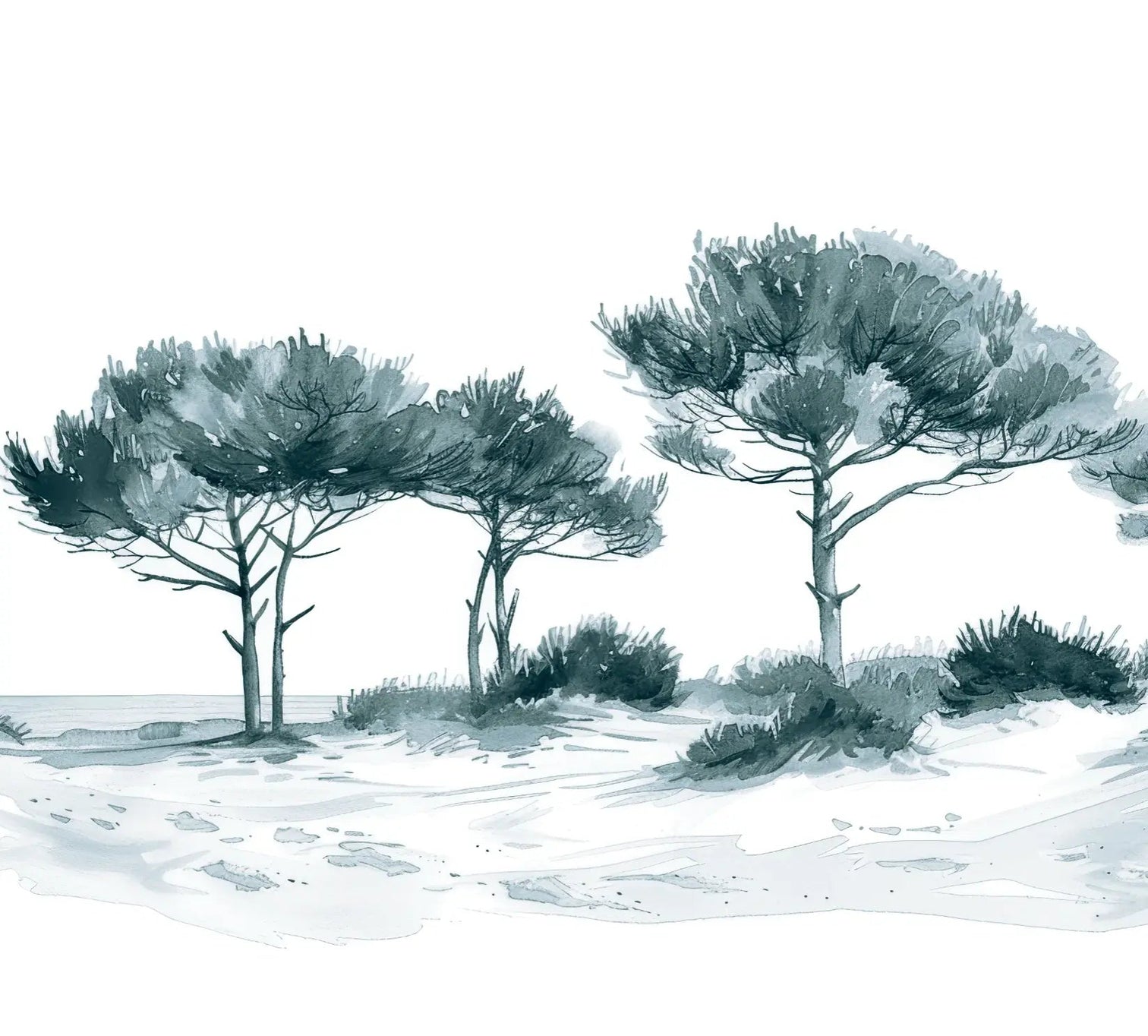Les Pins de la Plage : Bleu gris - Illulart: Papier peint panoramique