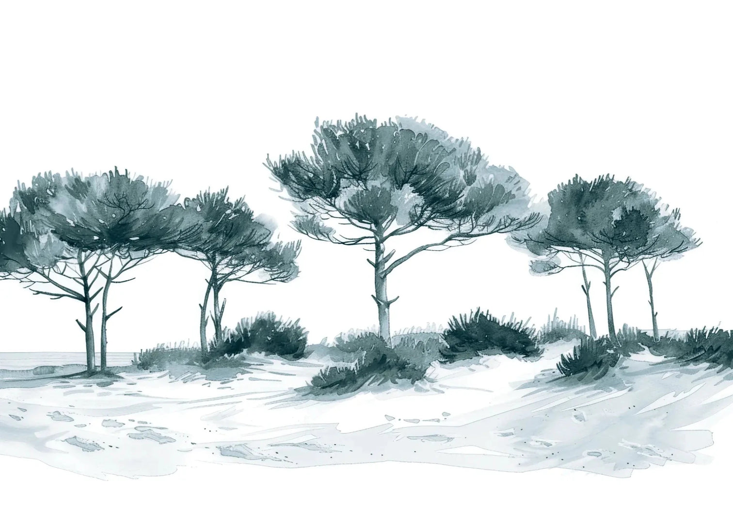 Les Pins de la Plage : Bleu gris - Illulart: Papier peint panoramique