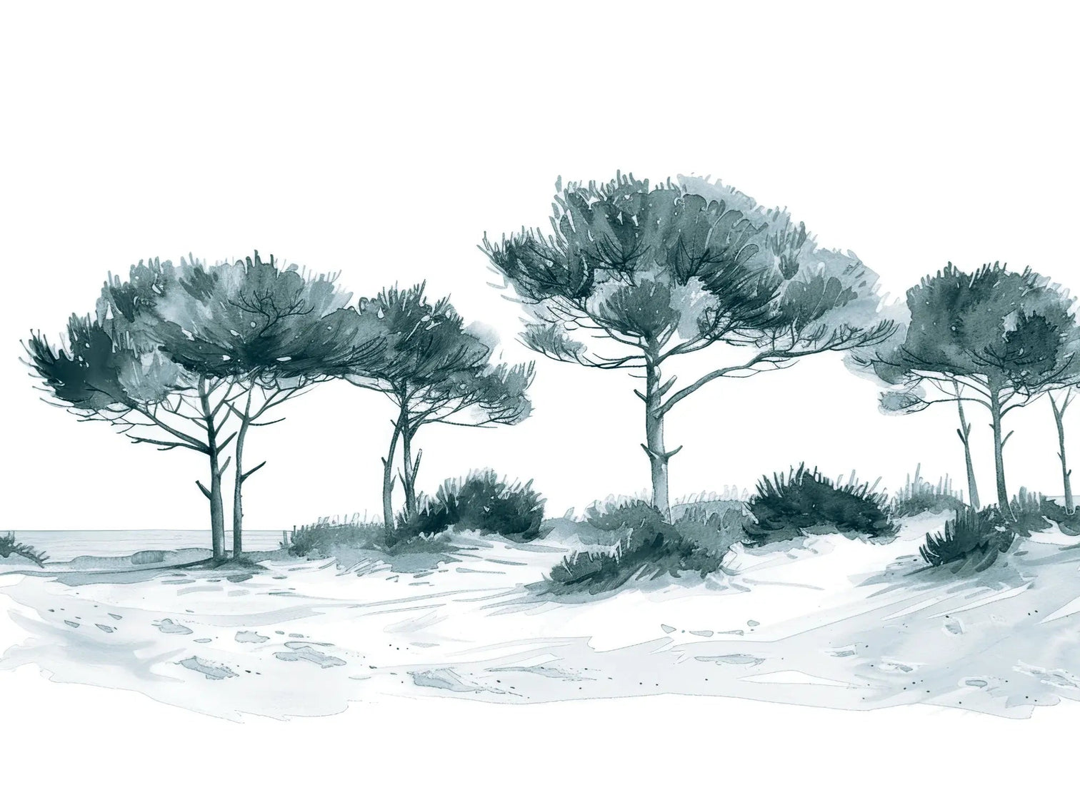 Les Pins de la Plage : Bleu gris - Illulart: Papier peint panoramique
