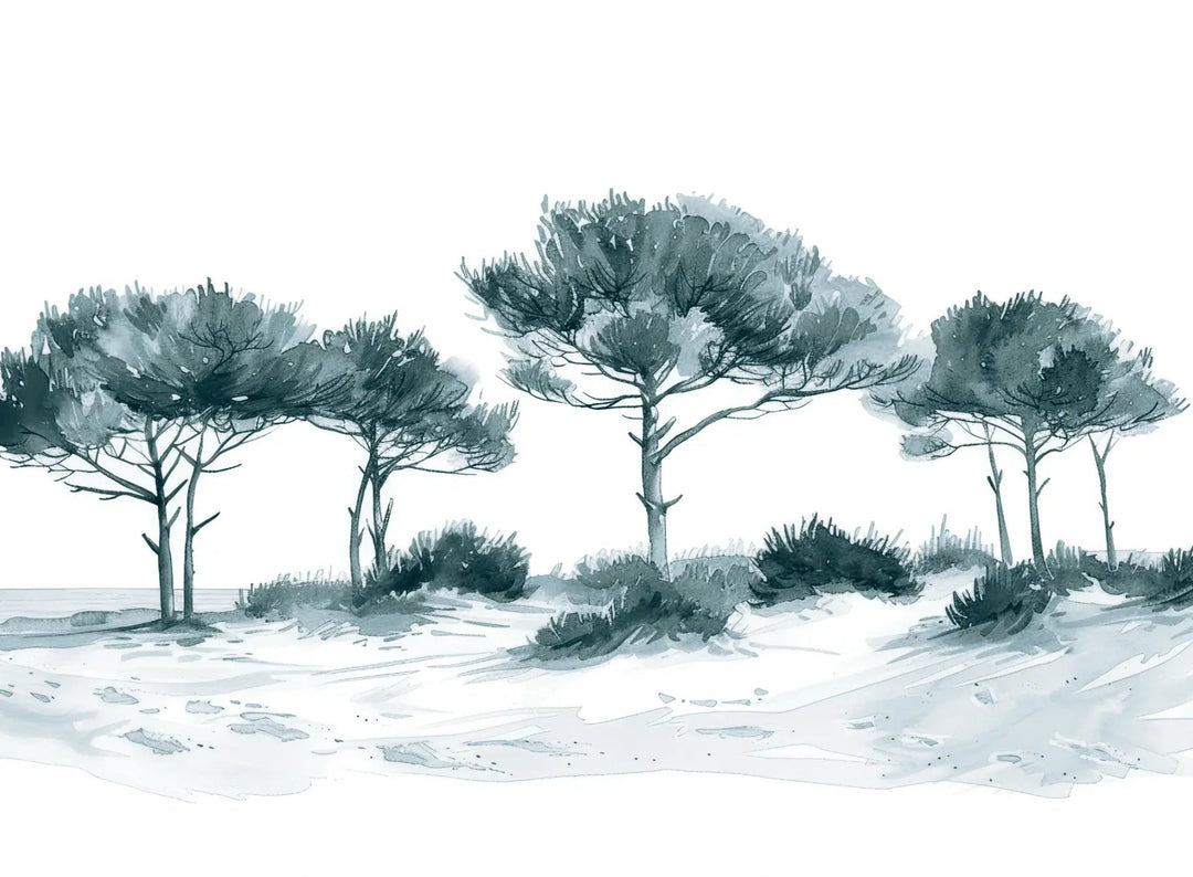 Les Pins de la Plage : Bleu gris - Illulart: Papier peint panoramique