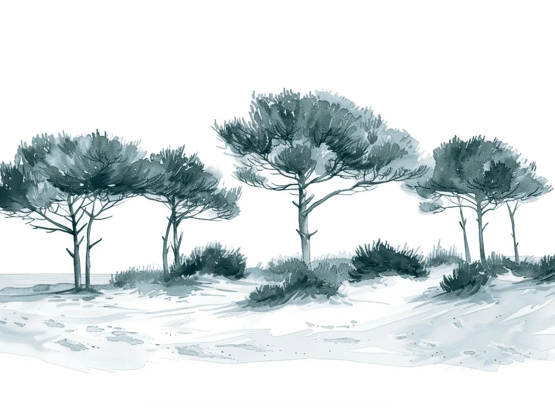 Les Pins de la Plage : Bleu gris - Illulart: Papier peint panoramique