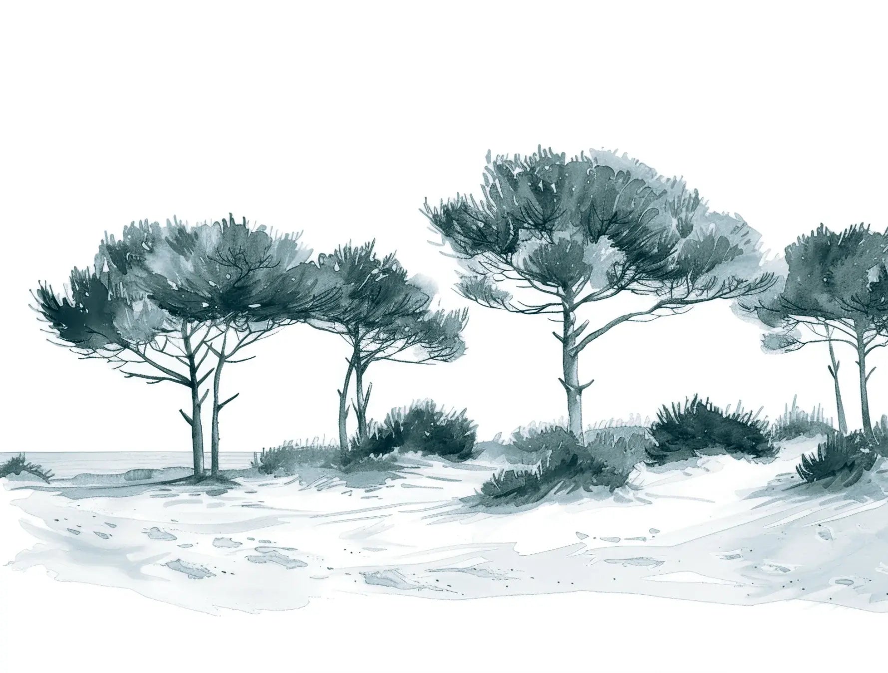 Les Pins de la Plage : Bleu gris - Illulart: Papier peint panoramique