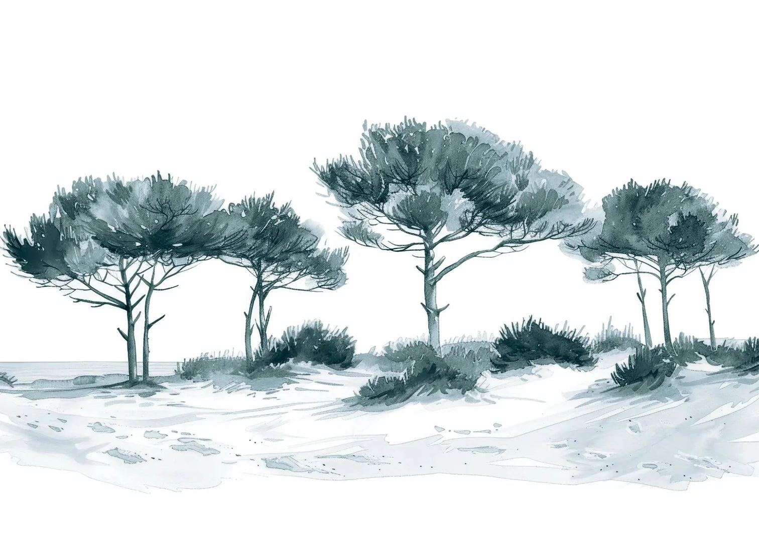 Les Pins de la Plage : Bleu gris - Illulart: Papier peint panoramique