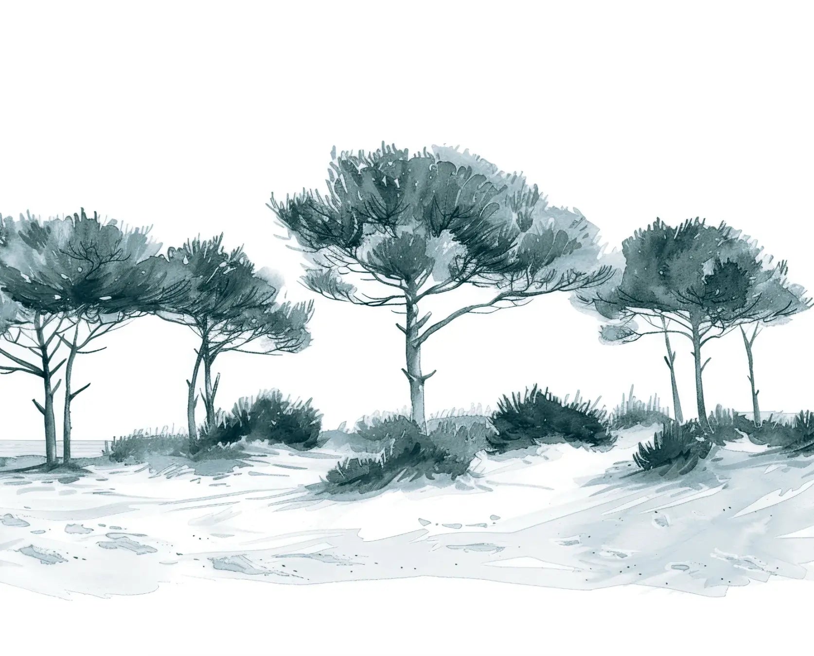 Les Pins de la Plage : Bleu gris - Illulart: Papier peint panoramique