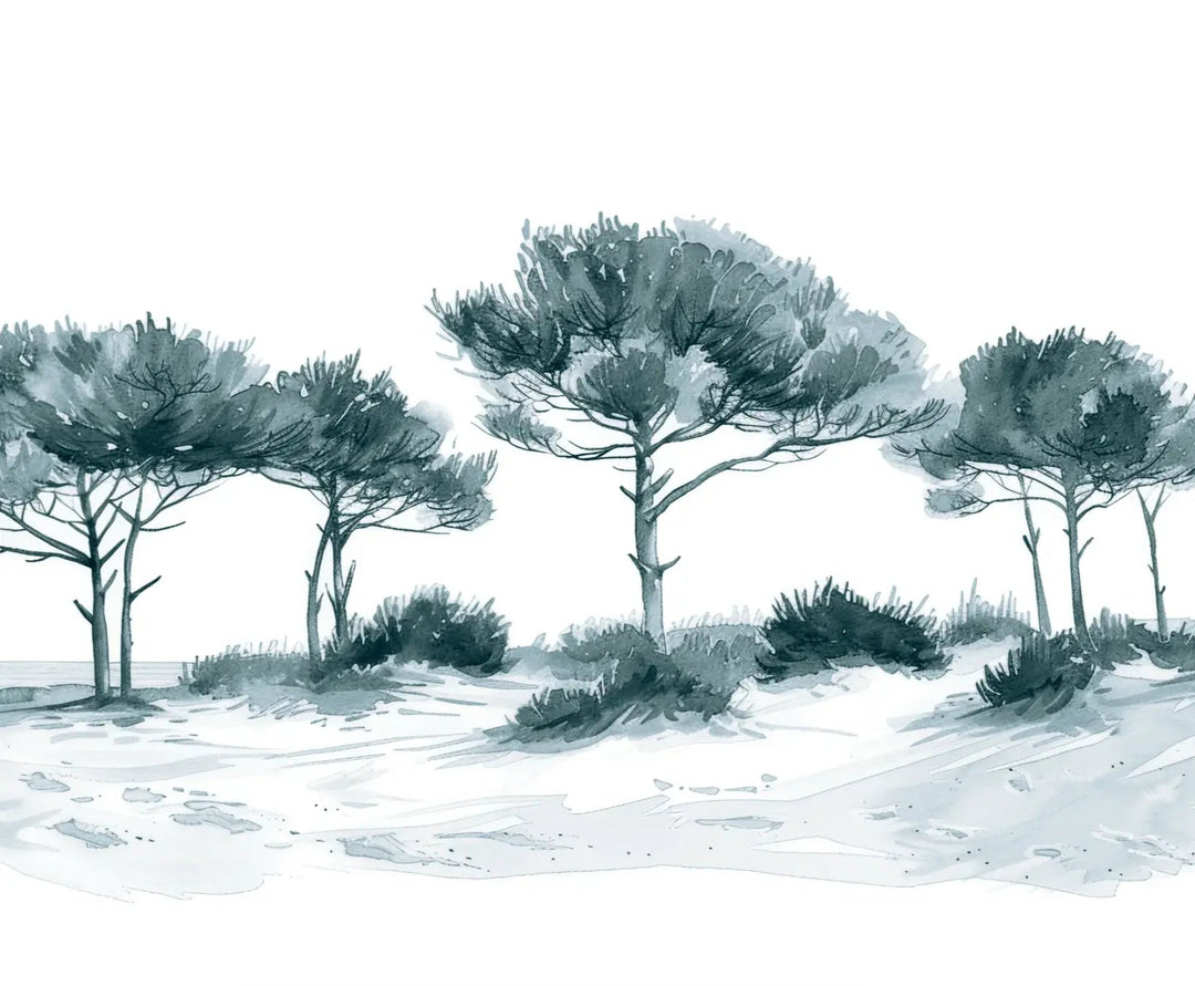 Les Pins de la Plage : Bleu gris - Illulart: Papier peint panoramique