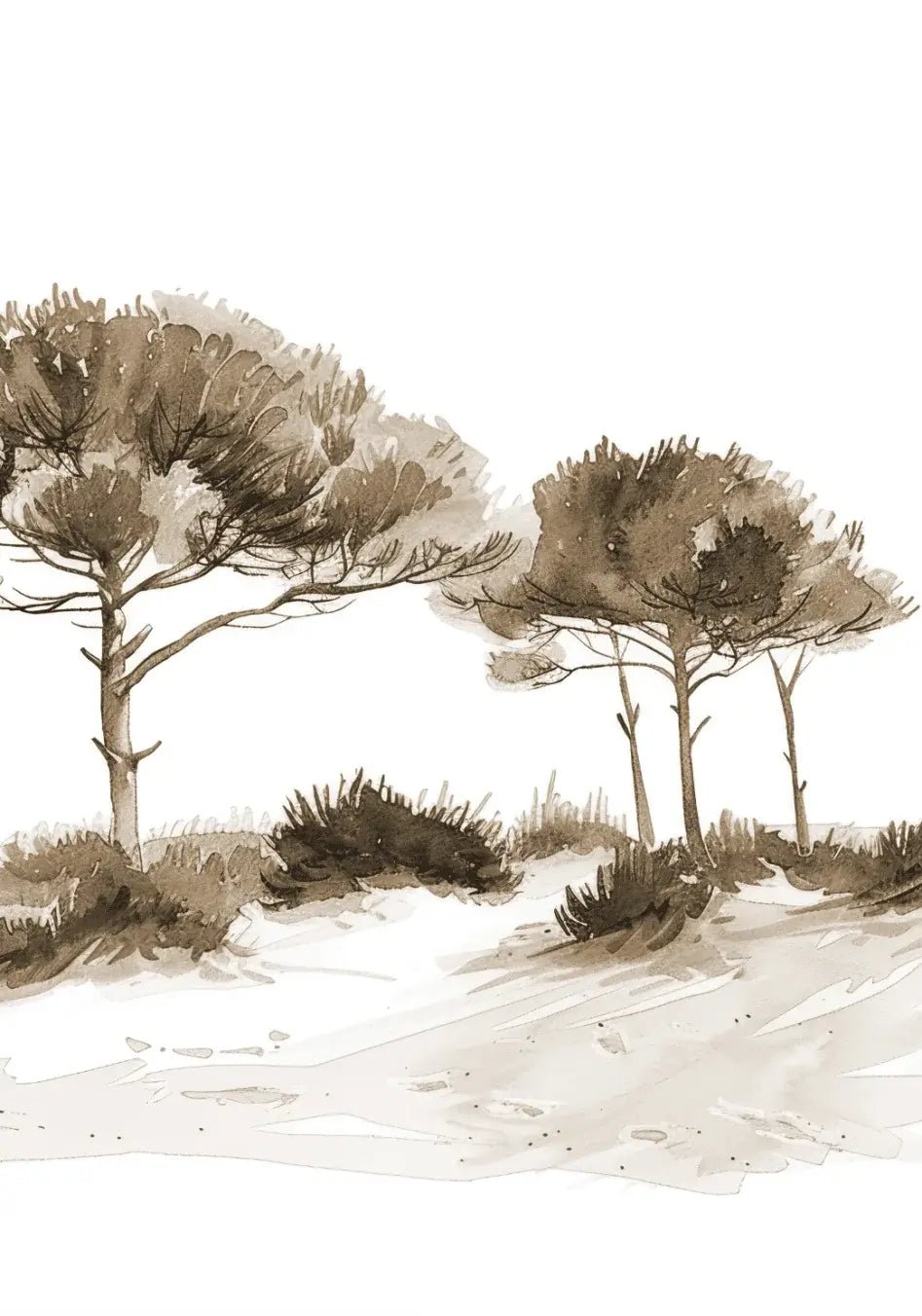 Les Pins de la Plage : Évasion Naturelle Couleur Sépia - Illulart: Papier peint panoramique