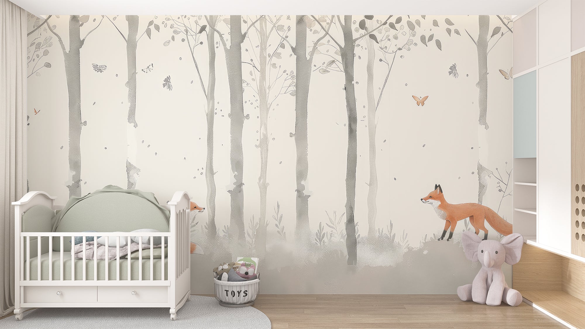 papier peint enfant renard dans les bois dans chambre de bébé