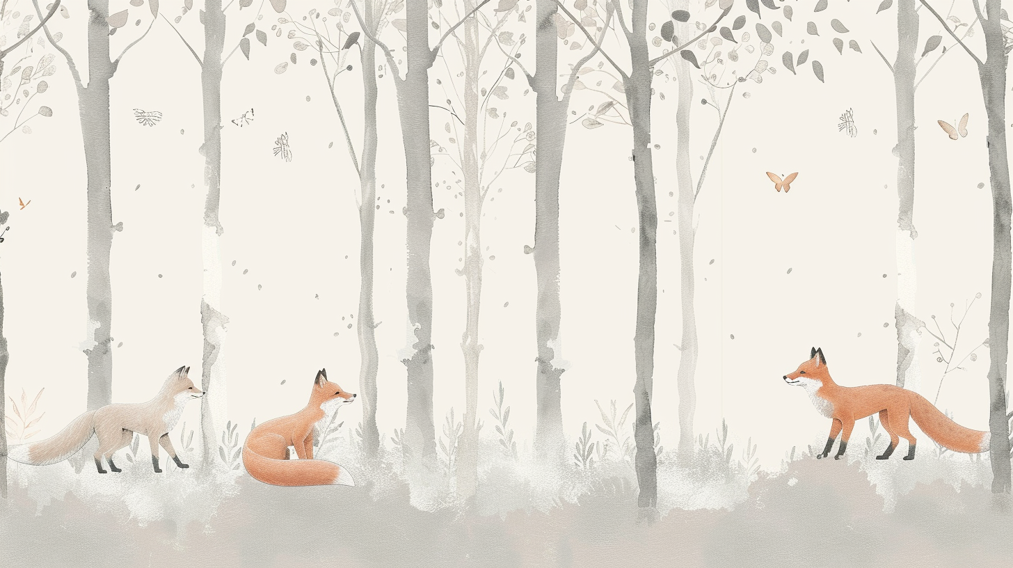 papier peint enfant renard dans les bois