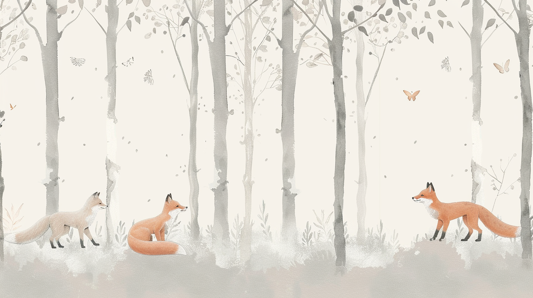 papier peint enfant renard dans les bois