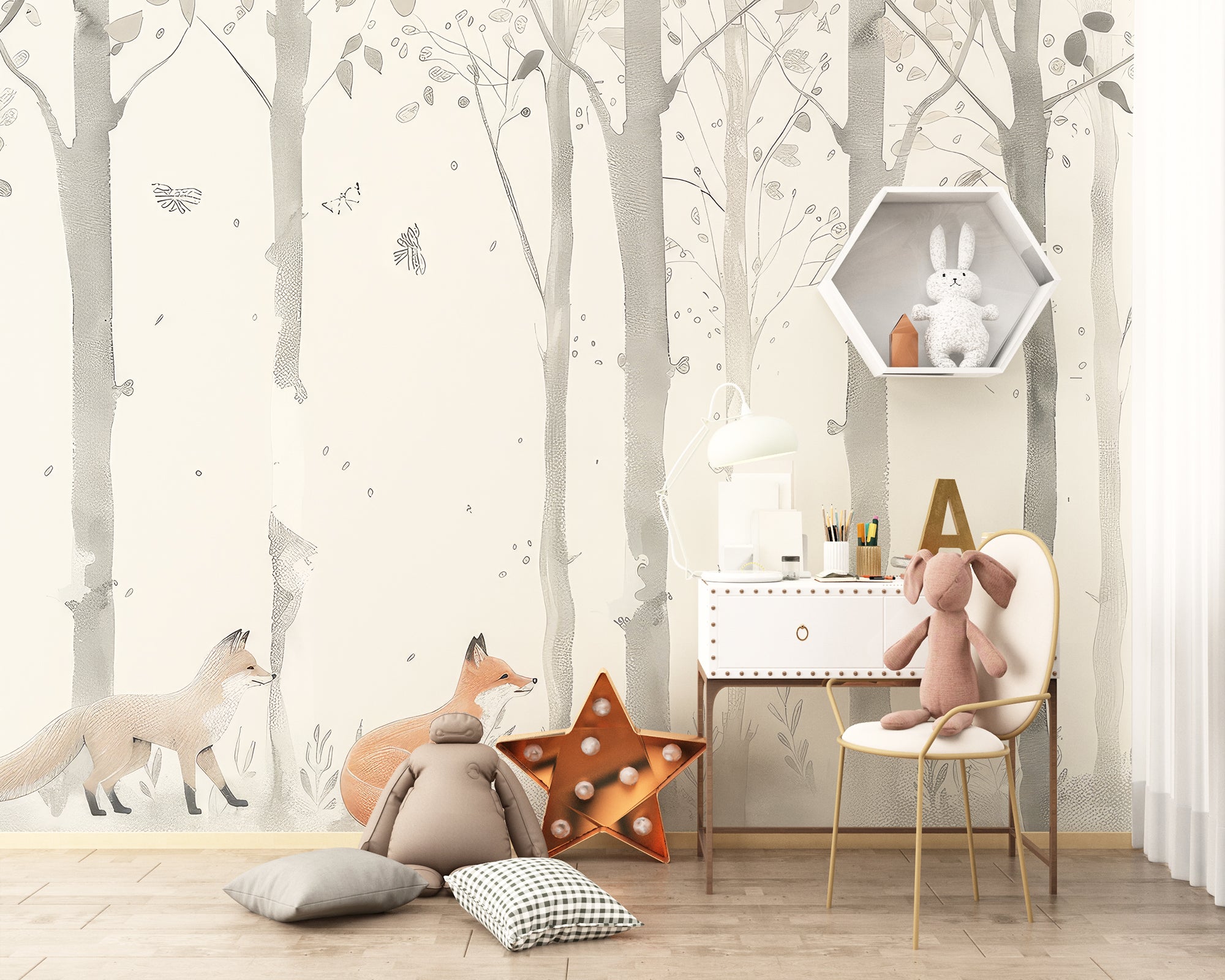 papier peint enfant renard dans les bois dans chambre d'enfant