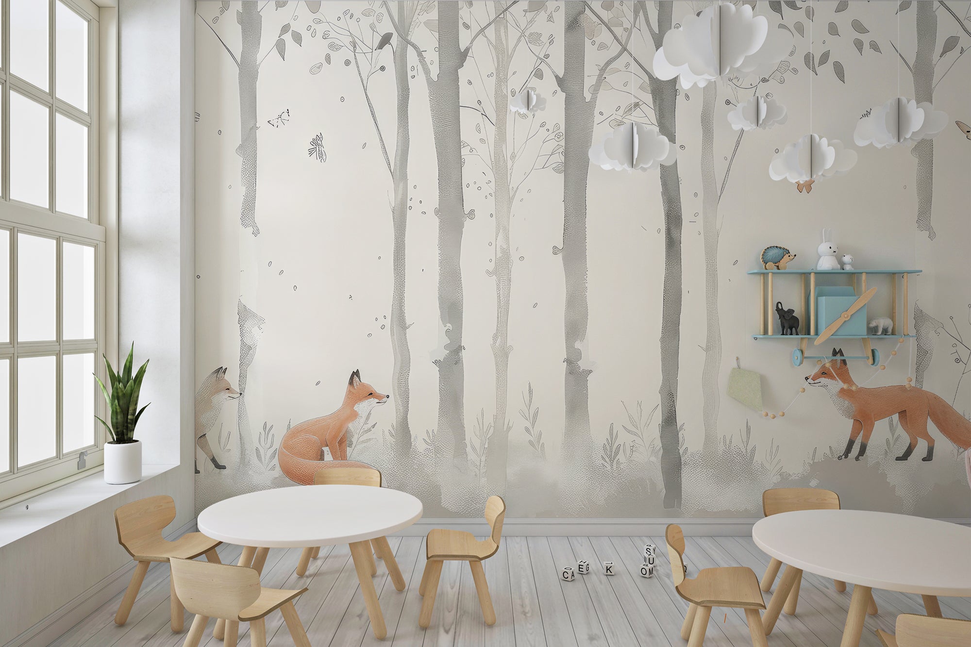 papier peint enfant renard dans les bois dans une crèche