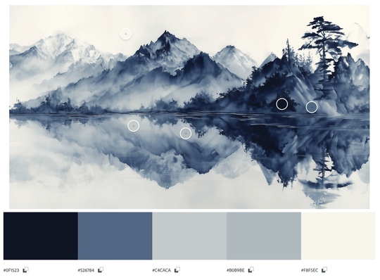 L’harmonie du calme en bleu – Papier peint paysage montagne en reflet - Illulart: Papier peint panoramique