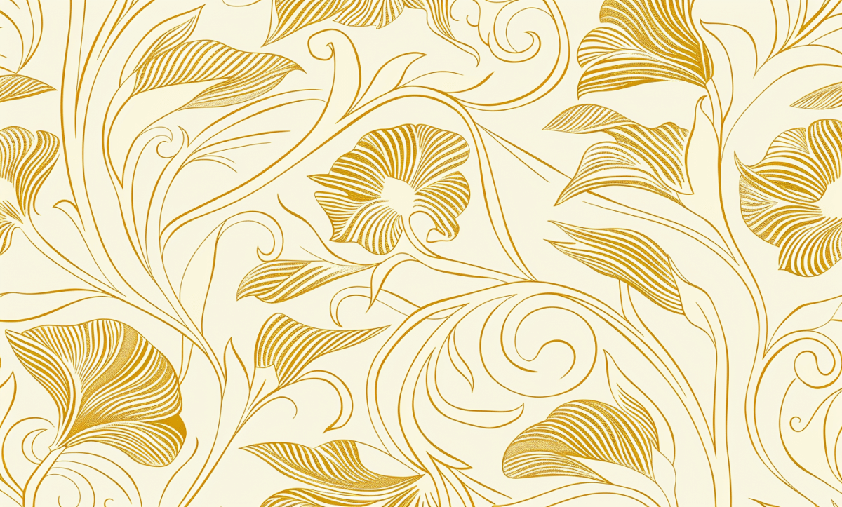 Lignes Florales Jaunes : Le Charme Classique de l'Art Nouveau - Illulart: Papier peint panoramique