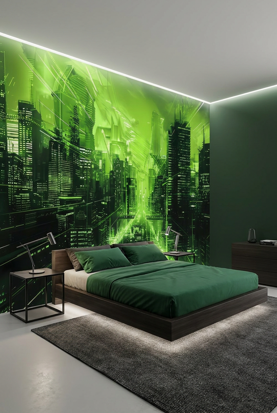 Lumière verte sur horizon futuriste