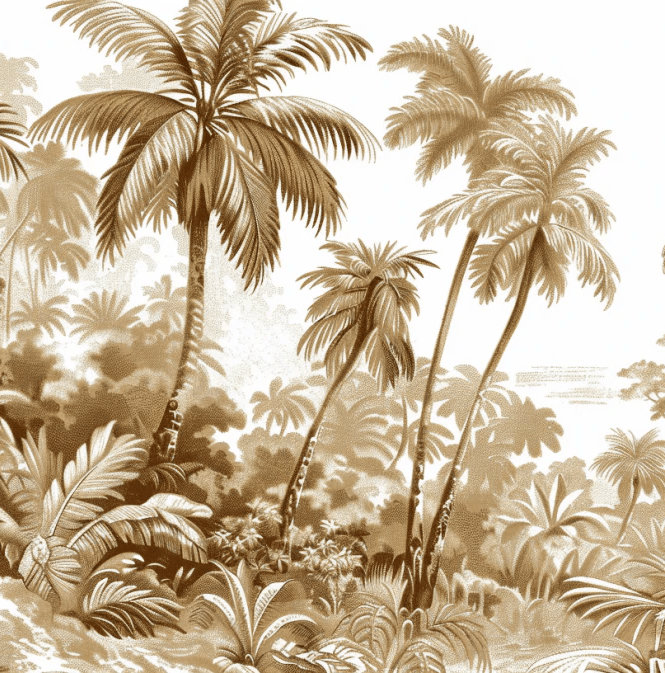 Luxe Tropical : Papier peint jungle stylisée en brun et blanc - Illulart: Papier peint panoramique