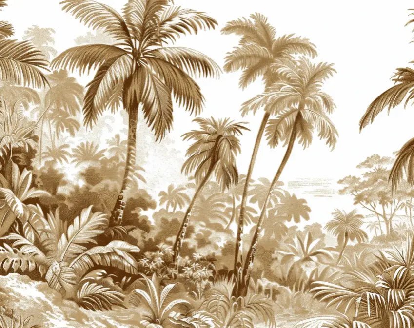 Luxe Tropical : Papier peint jungle stylisée en brun et blanc - Illulart: Papier peint panoramique