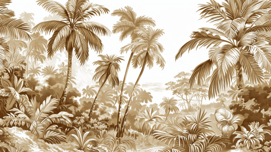 Luxe Tropical : Papier peint jungle stylisée en brun et blanc - Illulart: Papier peint panoramique