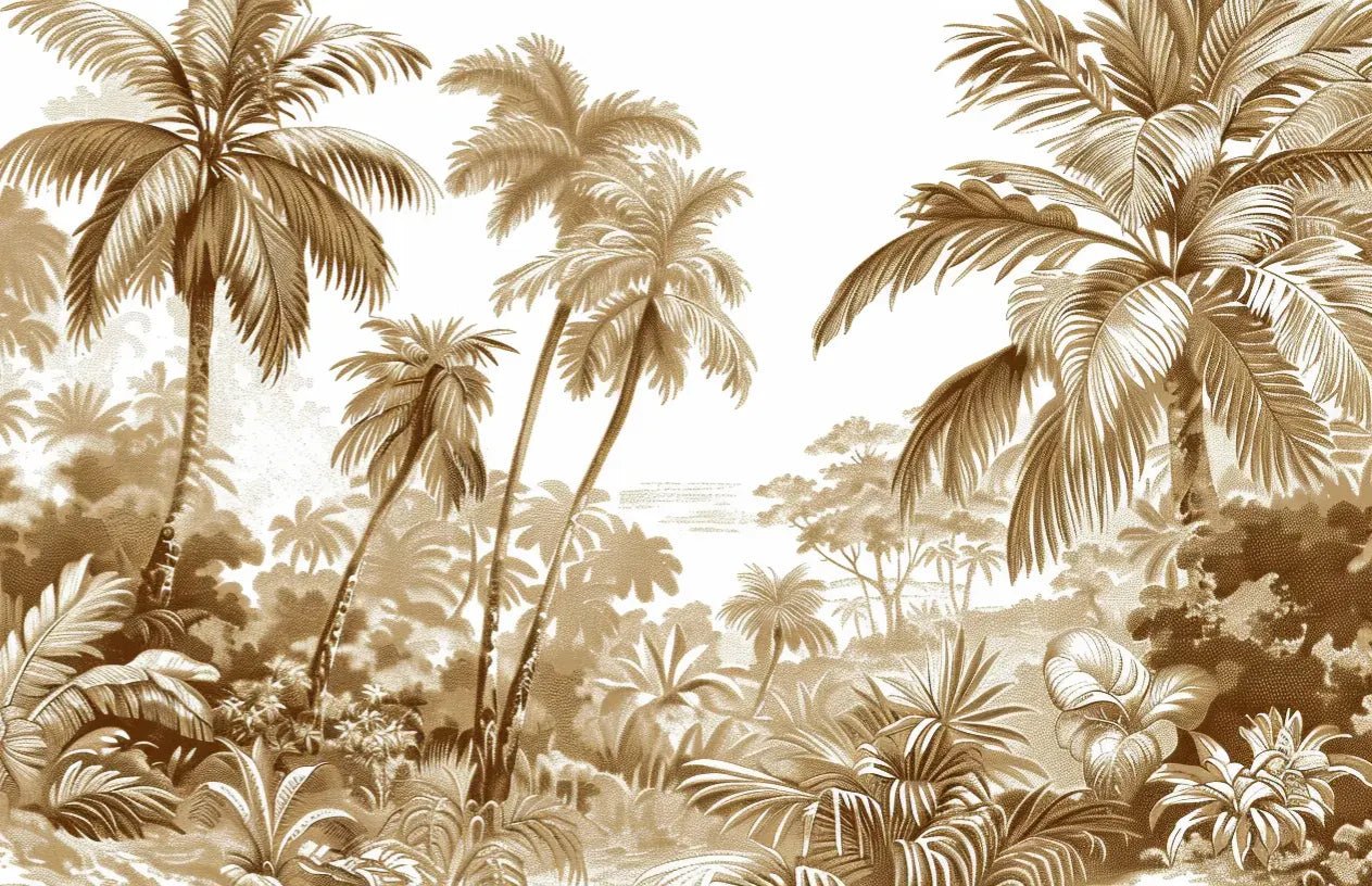 Luxe Tropical : Papier peint jungle stylisée en brun et blanc