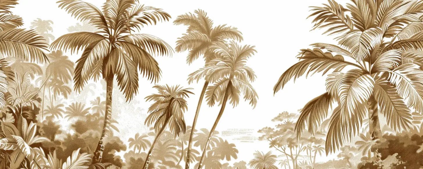 Luxe Tropical : Papier peint jungle stylisée en brun et blanc - Illulart: Papier peint panoramique