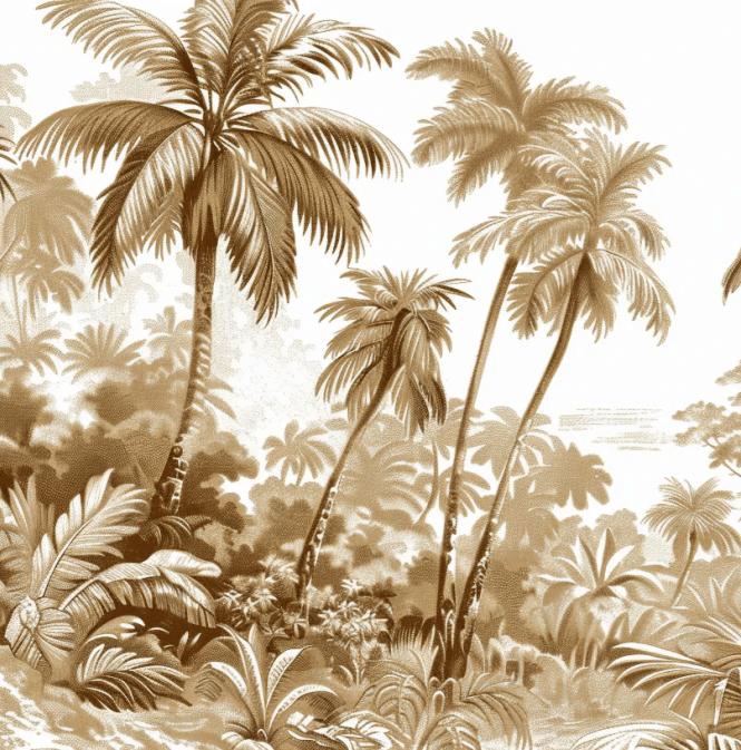 Luxe Tropical : Papier peint jungle stylisée en brun et blanc - Illulart: Papier peint panoramique