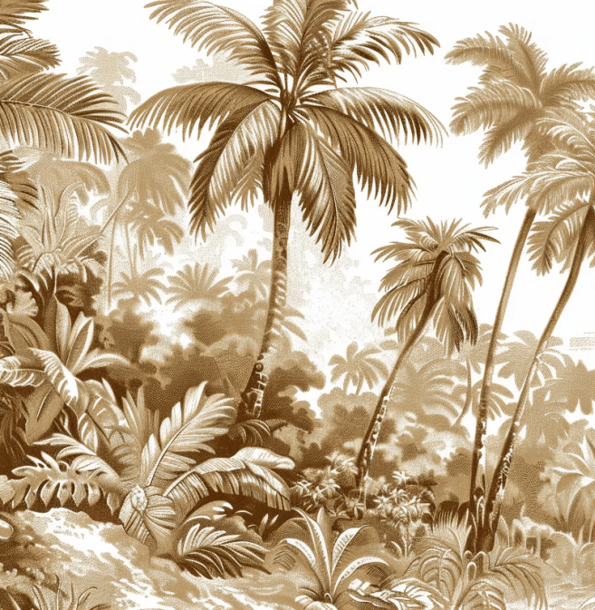 Luxe Tropical : Papier peint jungle stylisée en brun et blanc - Illulart: Papier peint panoramique