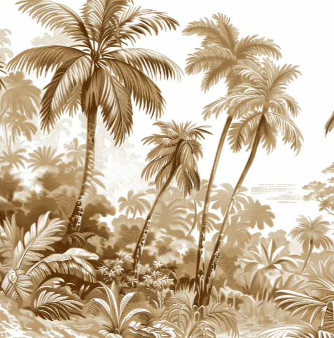 Luxe Tropical : Papier peint jungle stylisée en brun et blanc - Illulart: Papier peint panoramique