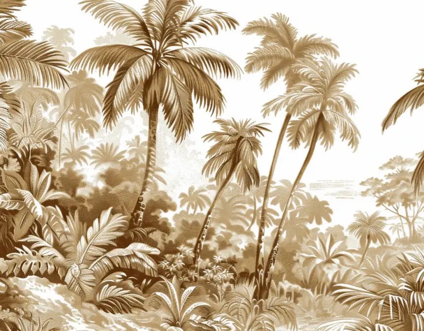 Luxe Tropical : Papier peint jungle stylisée en brun et blanc - Illulart: Papier peint panoramique