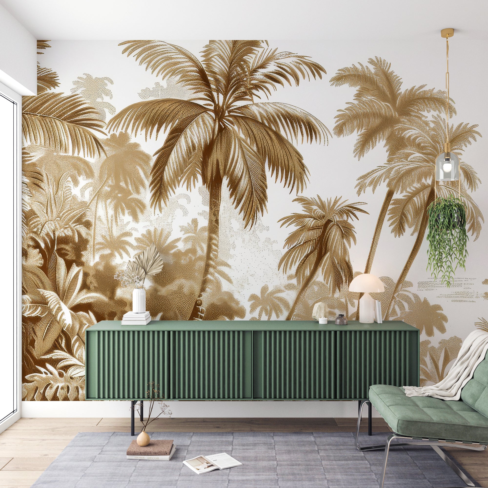 Luxe Tropical : Papier peint jungle stylisée en brun et blanc