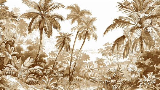 Tropical Luxury: Stylized jungle wallpaper in brown and white