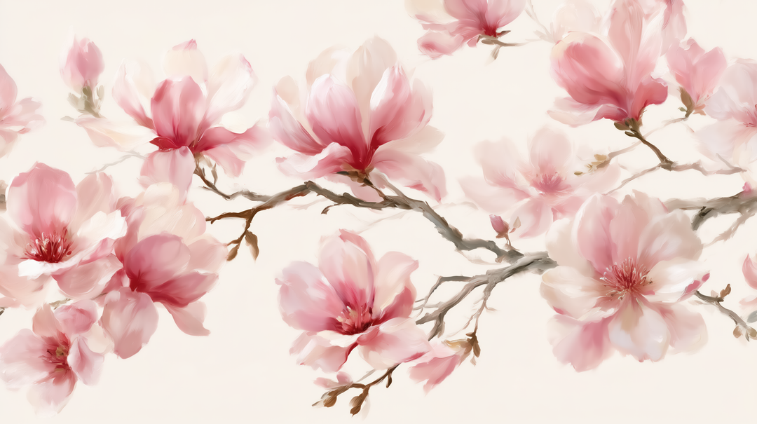 L'Éveil du Magnolia - papier peint panoramique, motif à plat