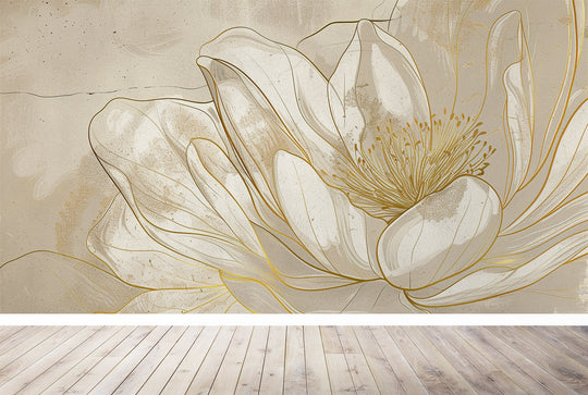 Magnolia doré - Volutes florales en or - Illulart: Papier peint panoramique