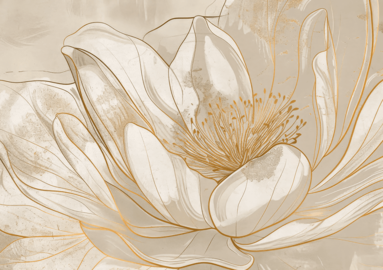 Magnolia doré - Volutes florales en or