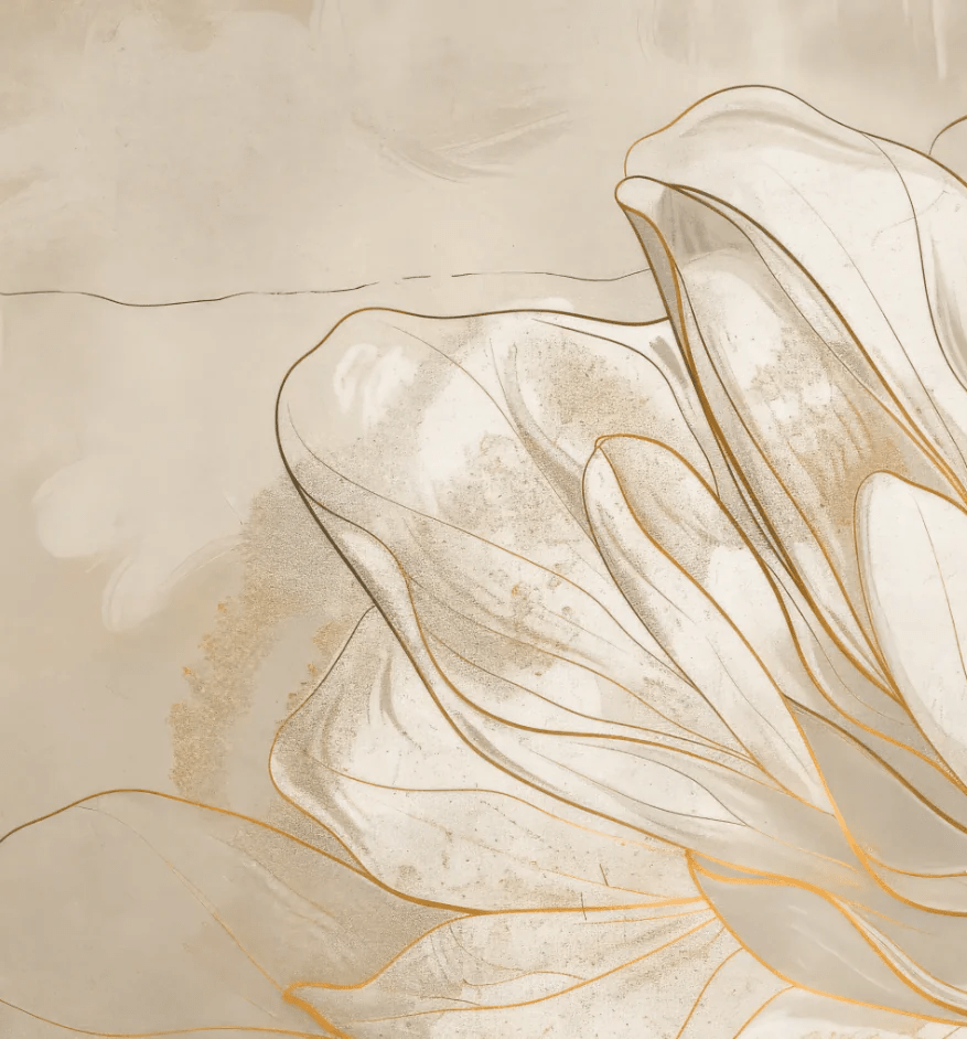 Magnolia doré - Volutes florales en or - Illulart: Papier peint panoramique