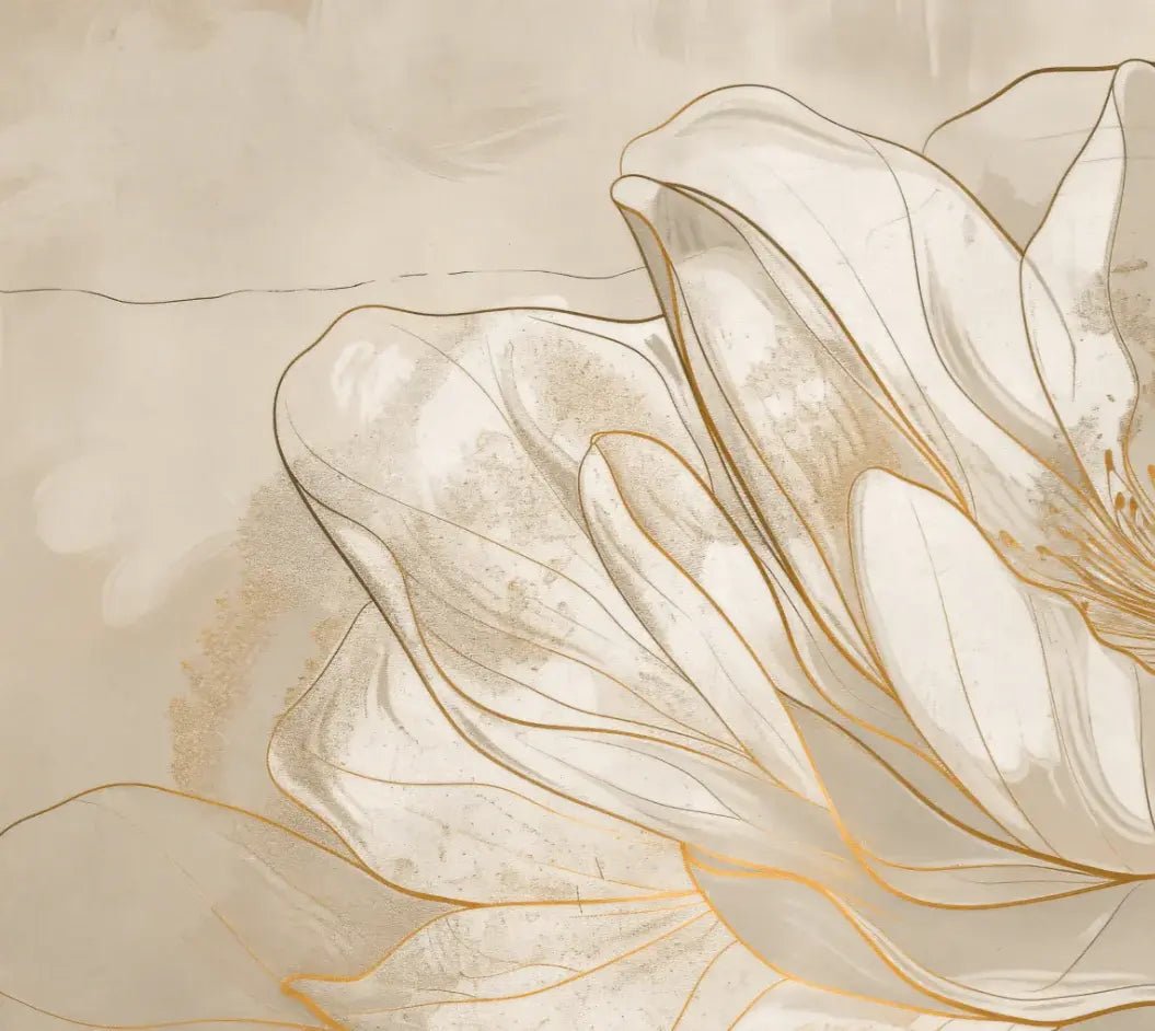 Magnolia doré - Volutes florales en or - Illulart: Papier peint panoramique