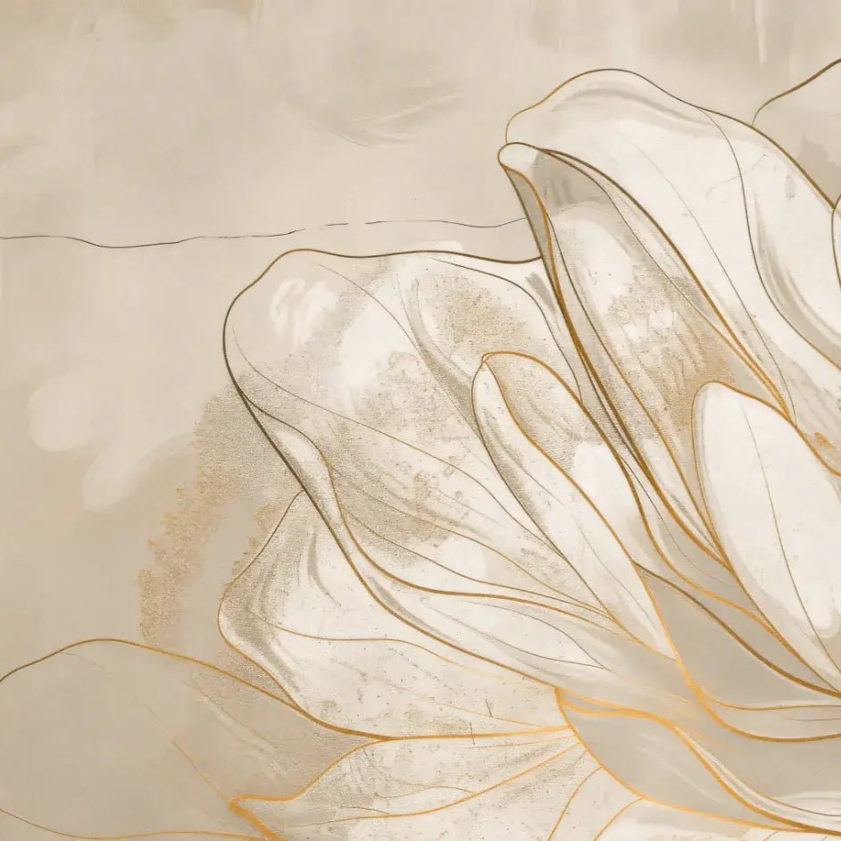 Magnolia doré - Volutes florales en or - Illulart: Papier peint panoramique