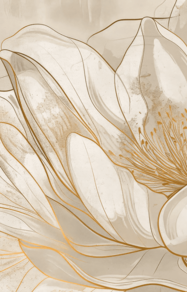Magnolia doré - Volutes florales en or - Illulart: Papier peint panoramique