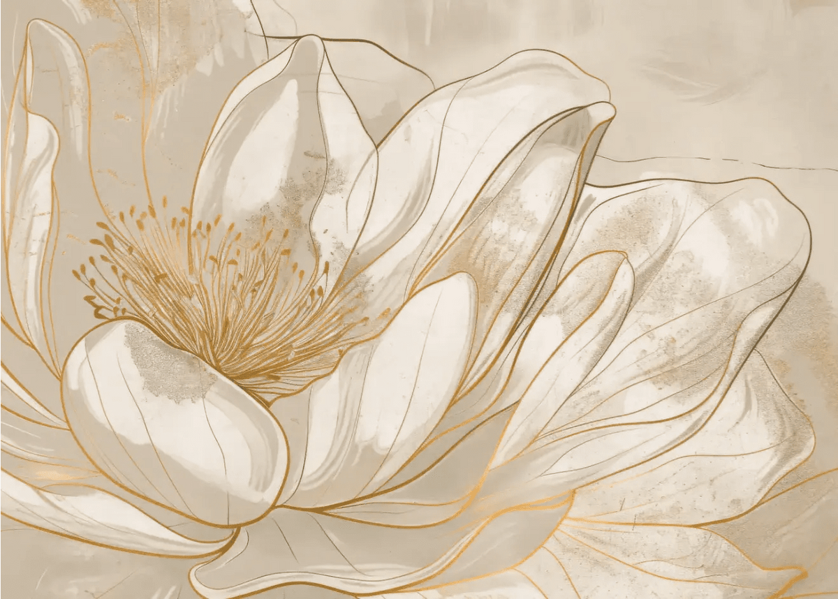 Magnolia doré - Volutes florales en or - Illulart: Papier peint panoramique