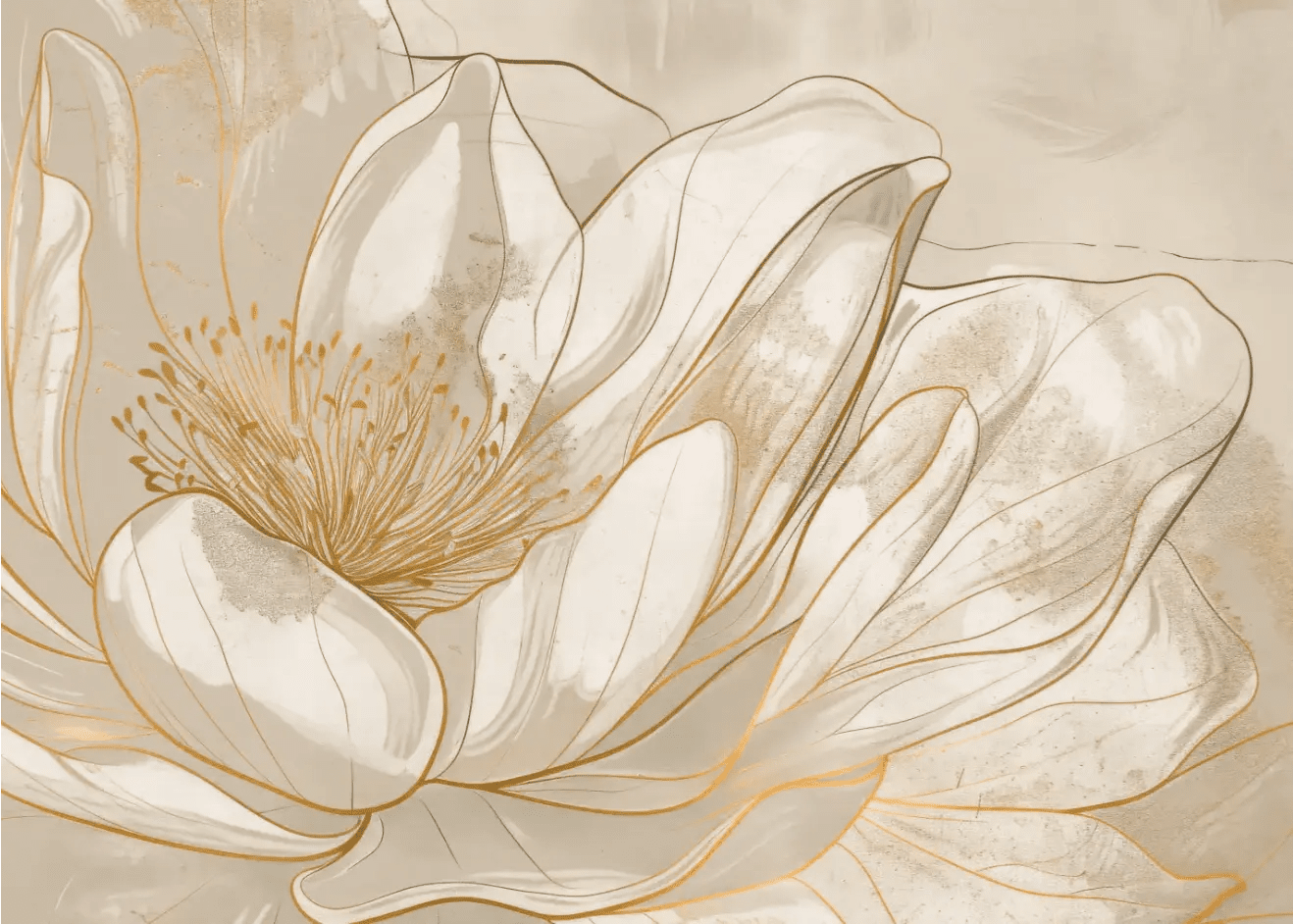 Magnolia doré - Volutes florales en or
