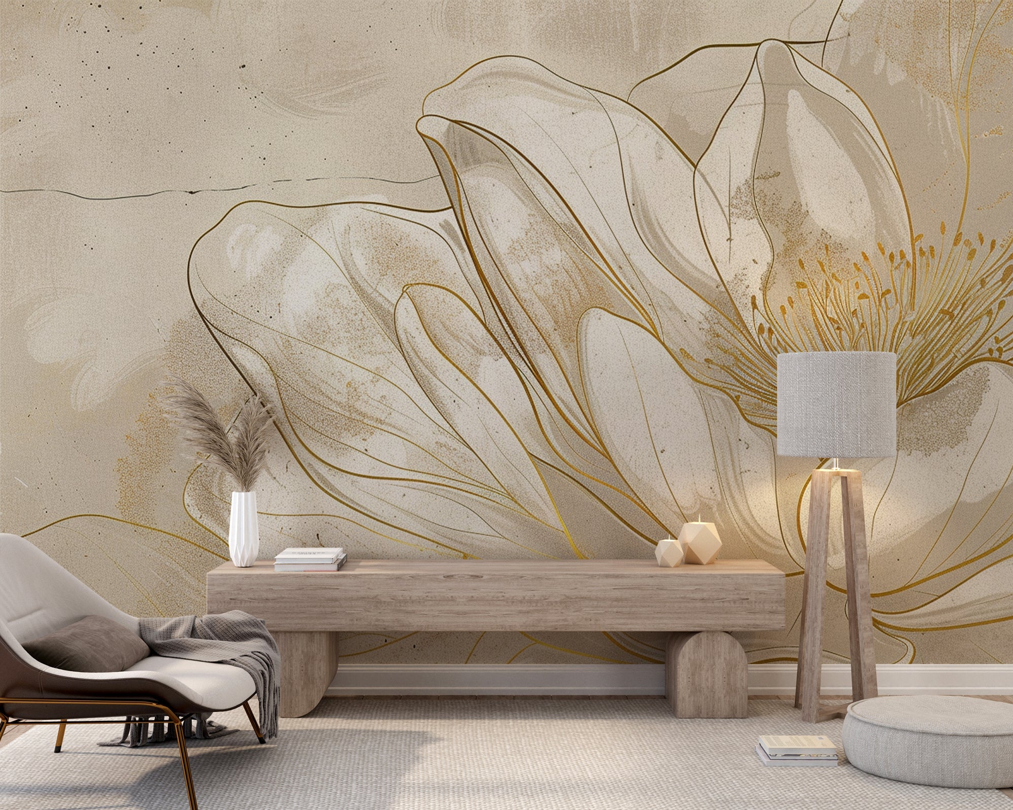 Golden Magnolia - Gold Floral Scrolls