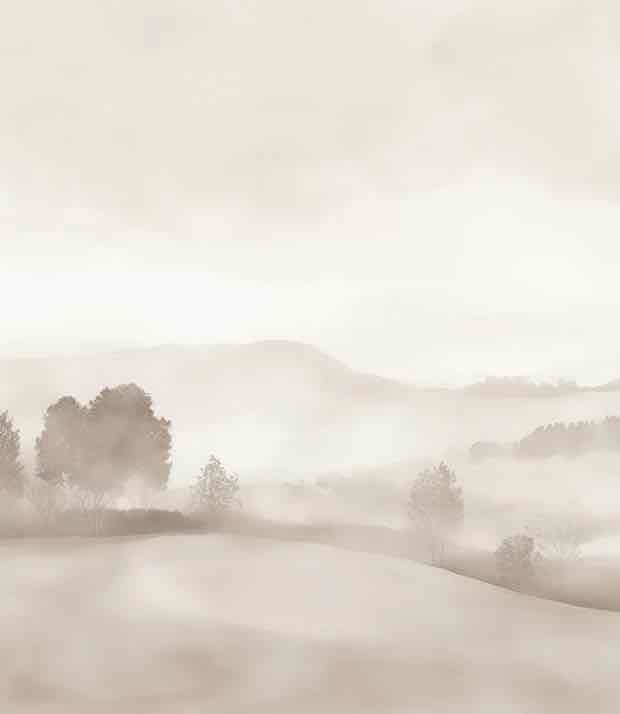Matin calme – Papier peint paysage brumeux minimaliste et doux en beige - Illulart: Papier peint panoramique