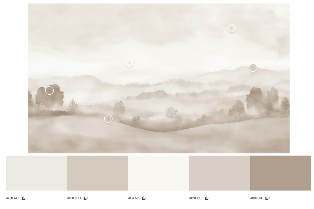 Matin calme – Papier peint paysage brumeux minimaliste et doux en beige - Illulart: Papier peint panoramique