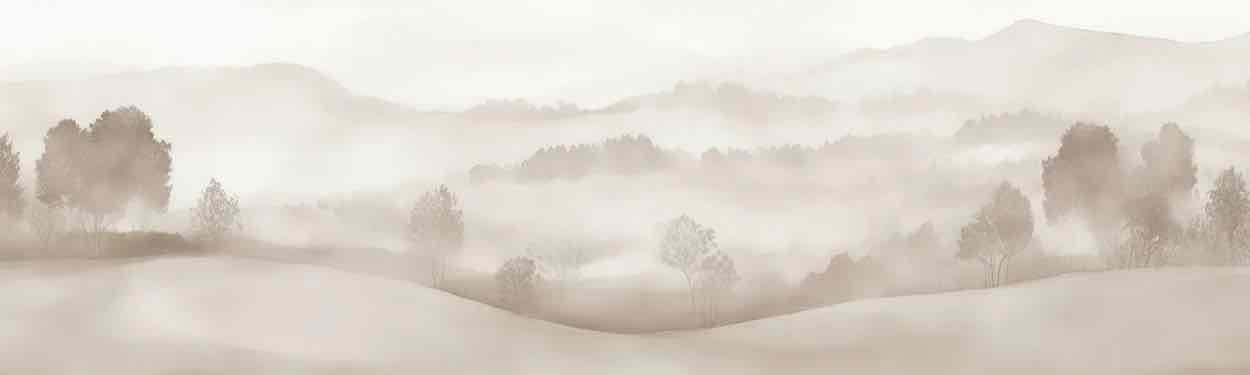 Matin calme – Papier peint paysage brumeux minimaliste et doux en beige - Illulart: Papier peint panoramique