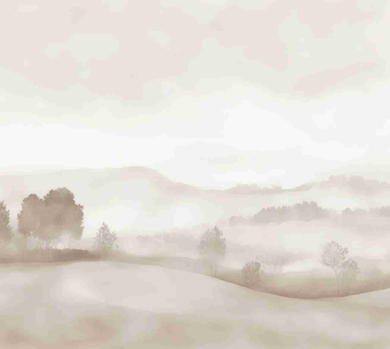 Matin calme – Papier peint paysage brumeux minimaliste et doux en beige - Illulart: Papier peint panoramique