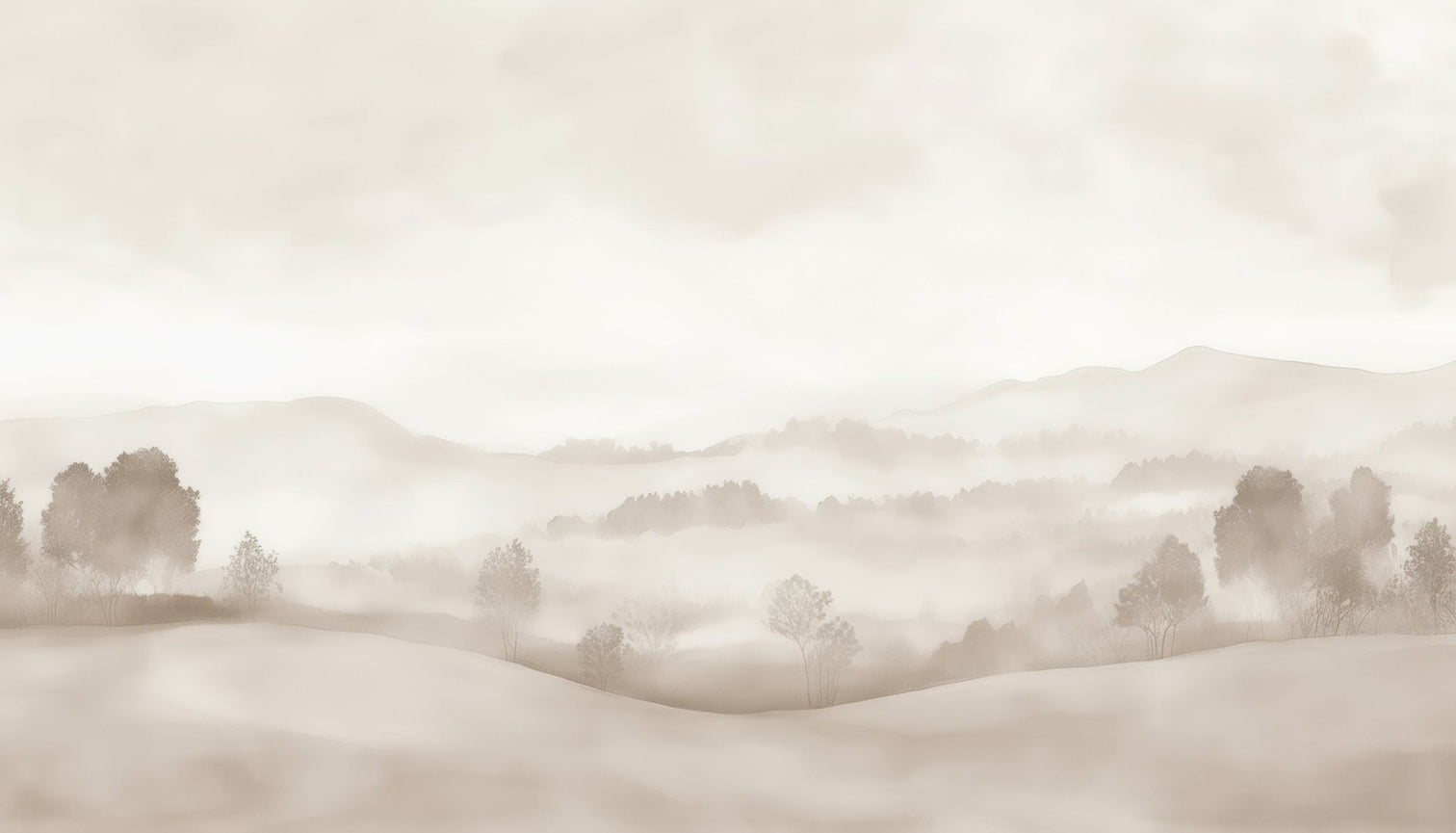 Matin calme – Papier peint paysage brumeux minimaliste et doux en beige - Illulart: Papier peint panoramique
